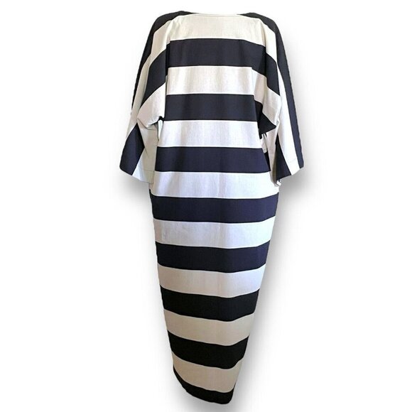 Vintage Vuokko Nurmesniemi Womens Dress Sz Medium Taupe Black Stripe Minimalist - Picture 7 of 8